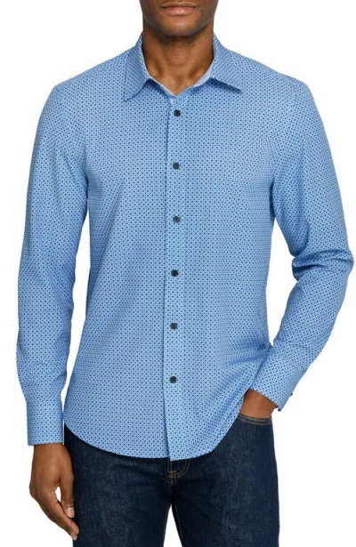 Construct Slim Fit Diamond Geo Woven Long Sleeve Basic Shirt In Blue