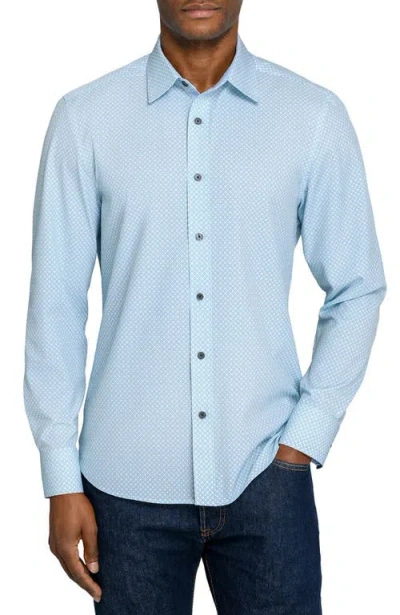 Construct Slim Fit Diamond Geo Woven Long Sleeve Basic Shirt In Blue