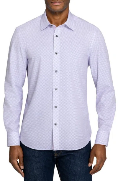 Construct Slim Fit Diamond Geo Woven Long Sleeve Basic Shirt In White