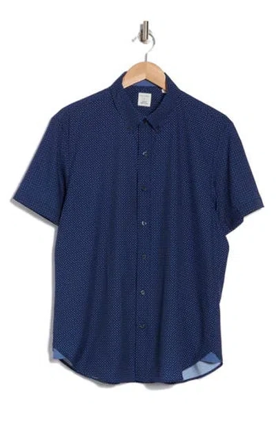 Construct Slim Fit Dot Short Sleeve Stretch Button-down Shirt In Navy