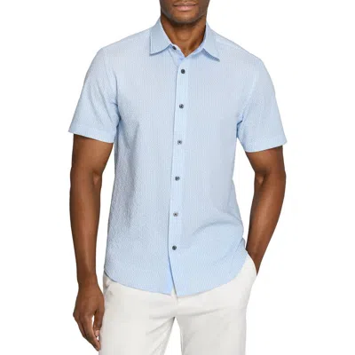 Construct Slim Fit Dot Woven Short Sleeve Seersucker In Blue