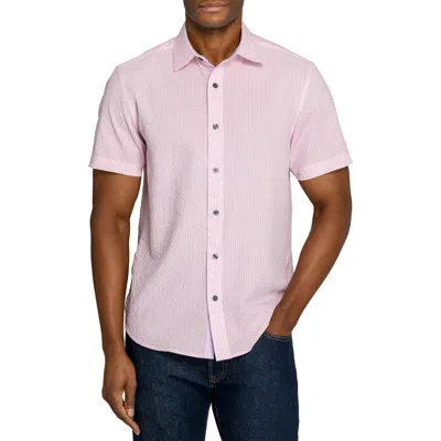 Construct Slim Fit Dot Woven Short Sleeve Seersucker In Pink