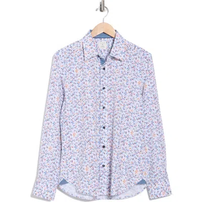 Construct Slim Fit Floral 4-way Stretch Button-up Shirt In Blue