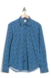 Construct Slim Fit Floral Print 4-way Stretch Button-up Shirt In Blue