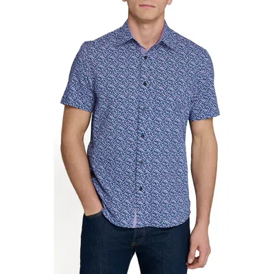 Construct Slim Fit Floral Seersucker Short Sleeve Shirt In Blue