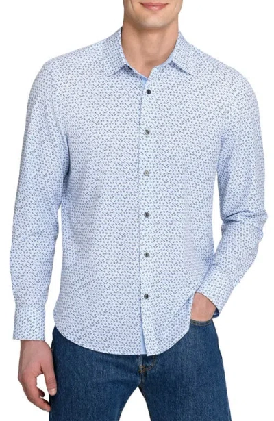 Construct Slim Fit Gem Geo Performance Long Sleeve Shirt In Blue