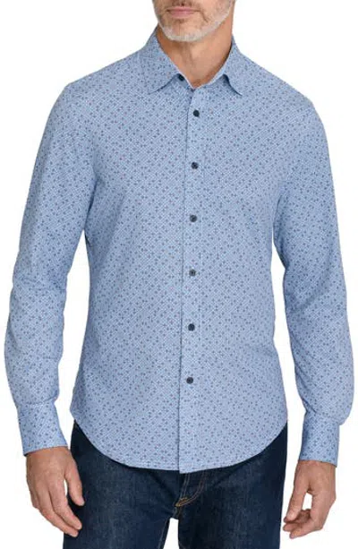Construct Slim Fit Geo Floral Print Long Sleeve Button Up Shirt In Brown/ Blue