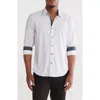 Construct Slim Fit Geo Print 4-way-stretch Button-up Shirt In White