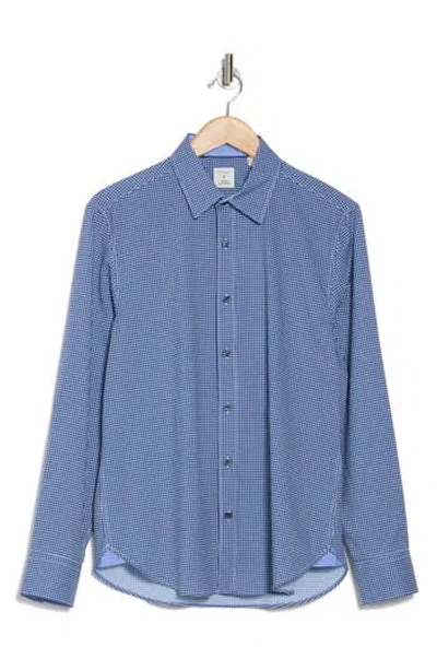 Construct Slim Fit Gingham 4-way-stretch Button-up Shirt In Navy