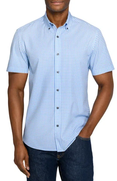 Construct Slim Fit Gingham Woven Short Sleeve Basic Shirt In Blue