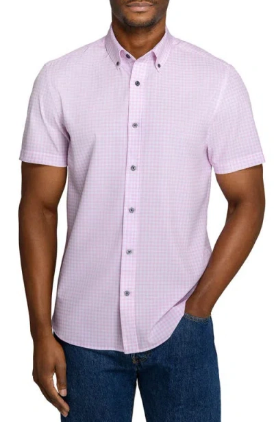 Construct Slim Fit Gingham Woven Short Sleeve Basic Shirt In Pink