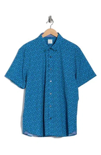 Construct Slim Fit Large Floral Short Sleeve Button-down Shirt In Blue