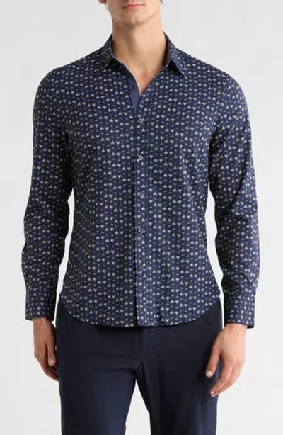 Construct Slim Fit Martini Print 4-way Stretch Performance Button-down Shirt In Blue