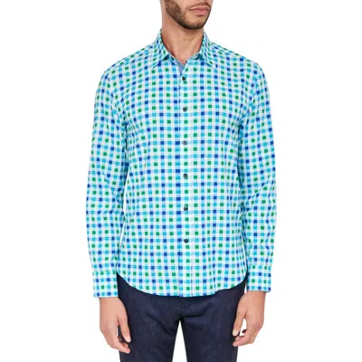 Construct Slim Fit Micro Check Print Four-way Stretch Performance Button-up Shirt In Green/pink