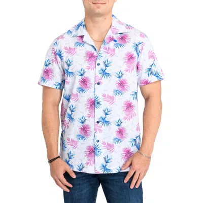 Construct Slim Fit Monstera Leaves Camp Shirt In White