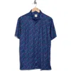 Construct Slim Fit Neon Fish 4-way Stretch Short Sleeve Button-up Shirt In Navy