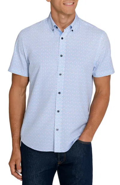 Construct Slim Fit Paxton Performance Short Sleeve Shirt In White/blue