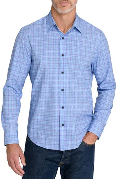 Construct Slim Fit Plaid Stretched Button Up Shirt In Blue Purple