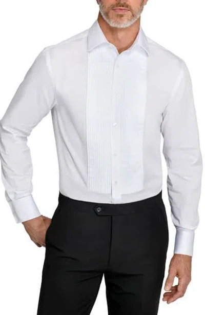 Construct Slim Fit Pleated Tuxedo Shirt In White