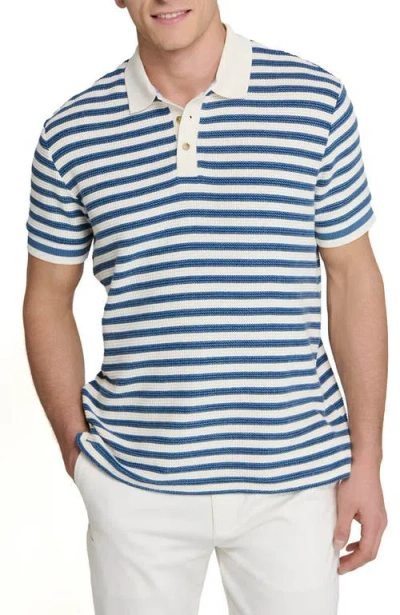 Construct Slim Fit Short Sleeve Stripe Polo In Blue