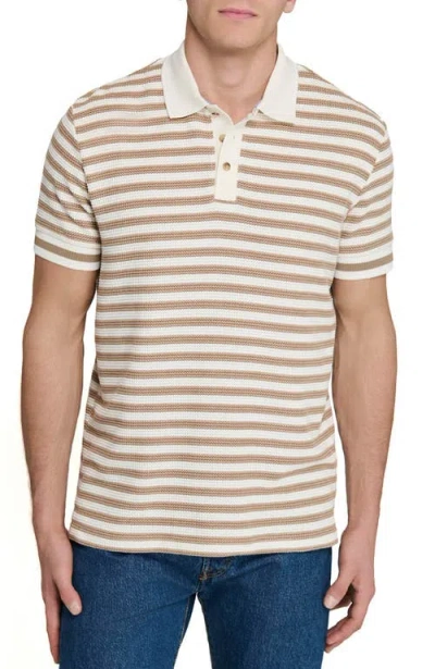 Construct Slim Fit Short Sleeve Stripe Polo In Brown