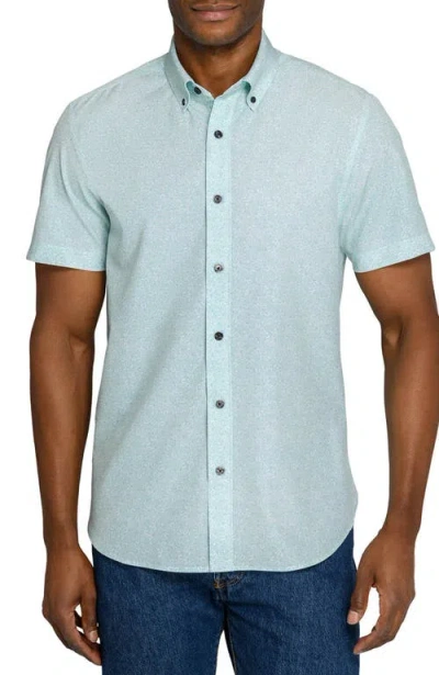 Construct Slim Fit Sketched Floral Woven Short Sleeve Basic Shirt In Blue