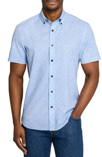 Construct Slim Fit Sketched Floral Woven Short Sleeve Basic Shirt In Blue