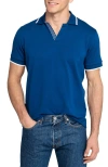 Construct Slim Fit Solid Johnny Collar Short Sleeve Polo In Blue