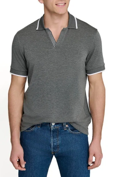 Construct Slim Fit Solid Johnny Collar Short Sleeve Polo In Gray
