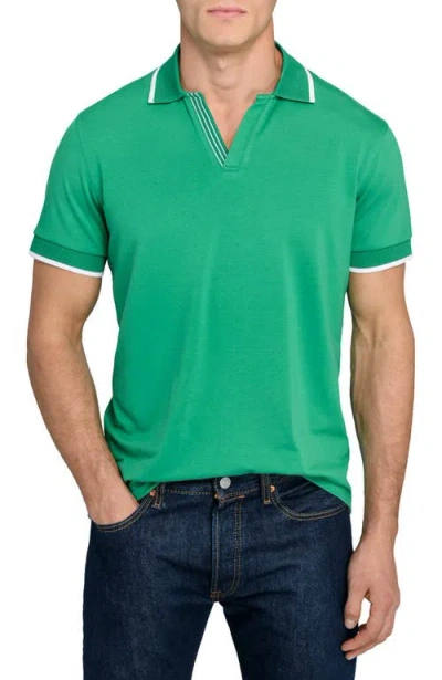 Construct Slim Fit Solid Johnny Collar Short Sleeve Polo In Green