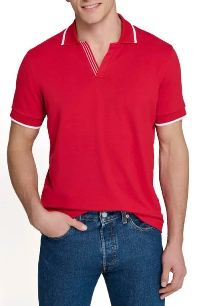 Construct Slim Fit Solid Johnny Collar Short Sleeve Polo In Red