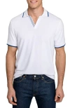 Construct Slim Fit Solid Johnny Collar Short Sleeve Polo In White