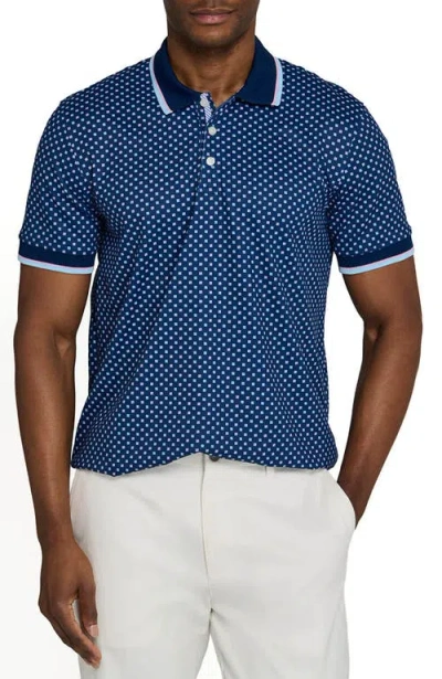 Construct Slim Fit Square Dot Short Sleeve Polo In Blue