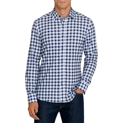 Construct Slim Fit Textured Harlow Plaid Performance Long Sleeve Shirt In Blue