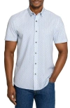 Construct Slim Fit Zig Zag Woven Short Sleeve Basic Shirt In Blue
