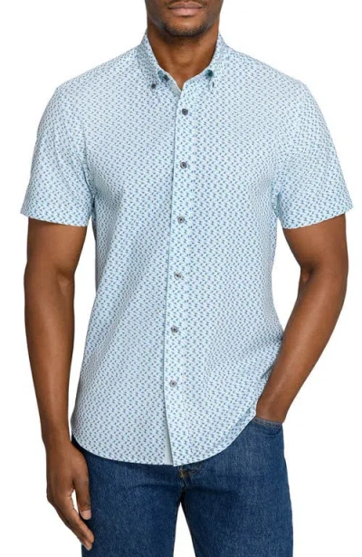 Construct Slim Fit Zig Zag Woven Short Sleeve Basic Shirt In Blue