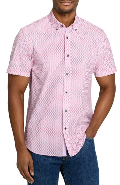 Construct Slim Fit Zig Zag Woven Short Sleeve Basic Shirt In Pink