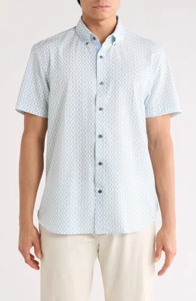 Construct Slim Fit Zigzag Short Sleeve Button-down Shirt In Blue