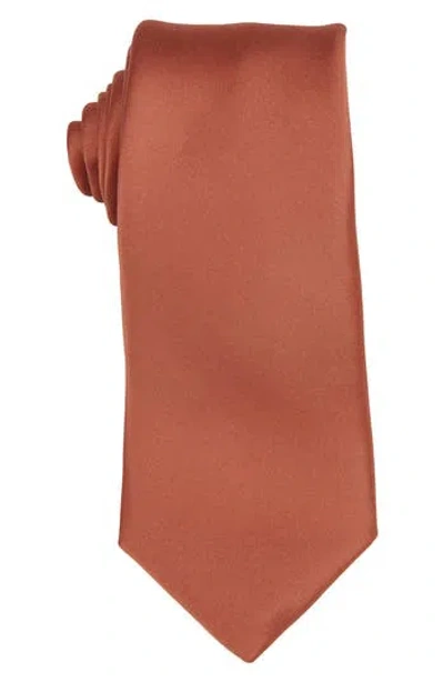 Construct Solid Satin Tie In Brown