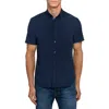 Construct Solid Woven Short Sleeve Basic In Blue
