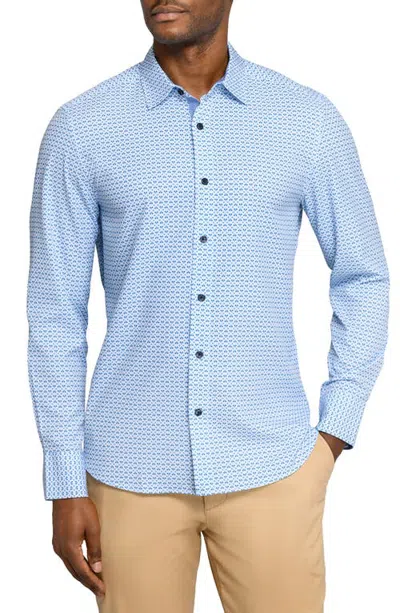 Construct Square Geo Woven Long Sleeve Basic In Blue