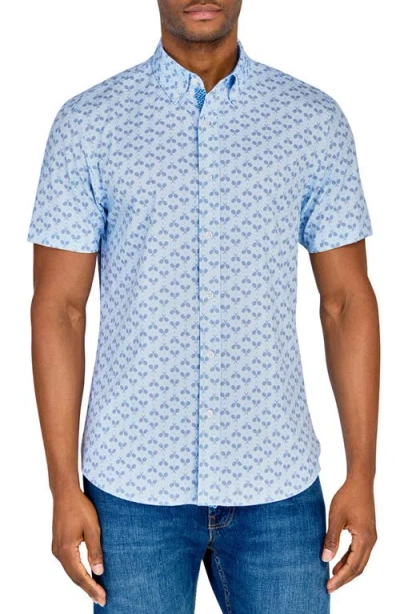 Construct Tennis Racket Woven Short Sleeve Shirt In Lt Blue