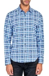 Construct Trim Fit Plaid Performance Button-up Shirt In Blue