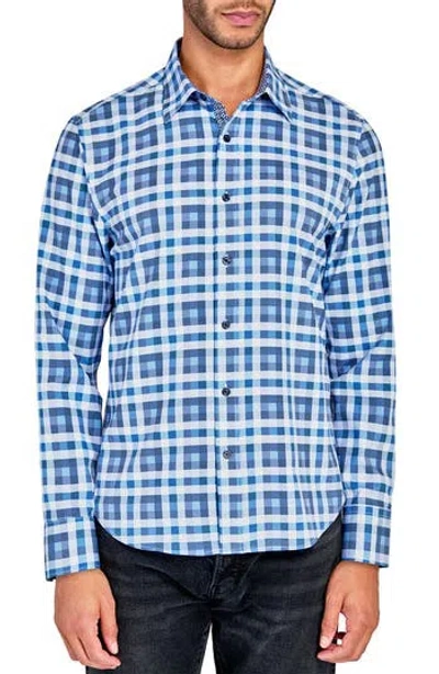 Construct Trim Fit Plaid Performance Button-up Shirt In Blue