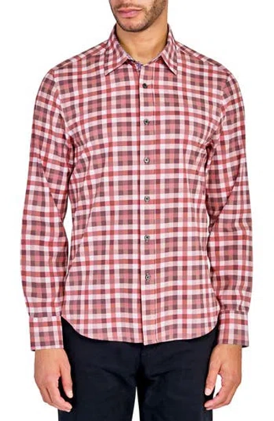 Construct Trim Fit Plaid Performance Button-up Shirt In Red