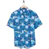 Construct Tropical Floral Short Sleeve Stretch Button-down Shirt In Navy