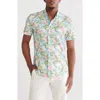 Construct Tropical Short Sleeve Button Front Shirt In White/green