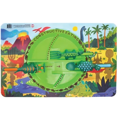 Constructive Eating 3 Piece Place Setting For Kids And Toddlers In Green