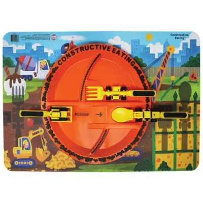 Constructive Eating 3 Piece Place Setting For Kids And Toddlers In Orange