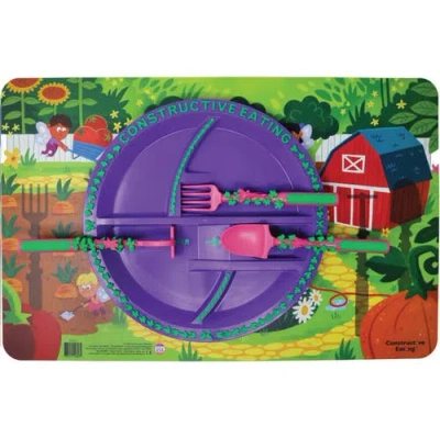 Constructive Eating 3 Piece Place Setting For Kids And Toddlers In Purple